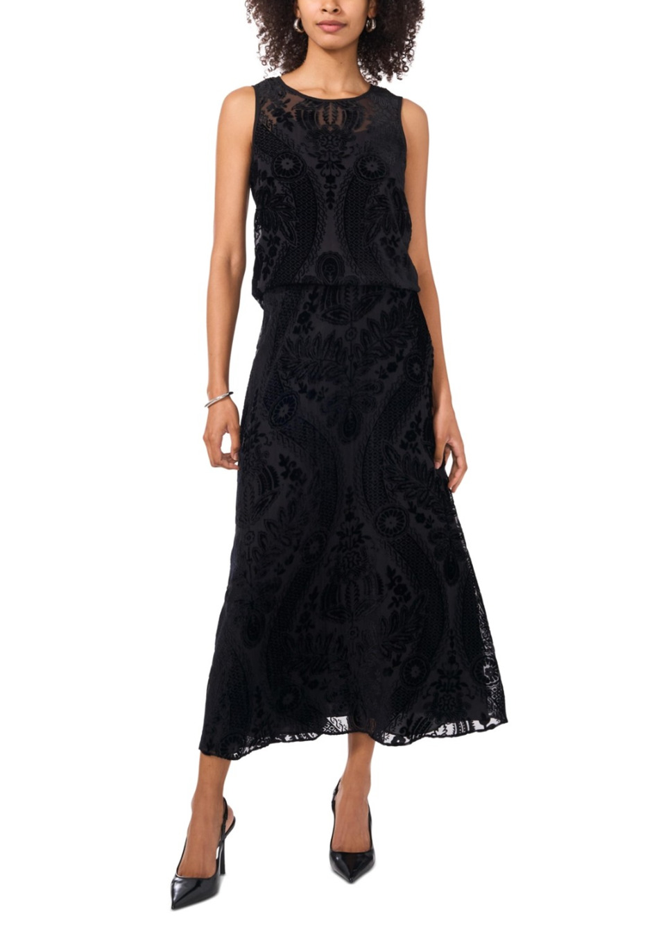 Vince Camuto Women Flocked Print Sleeveless Top Black Size XL